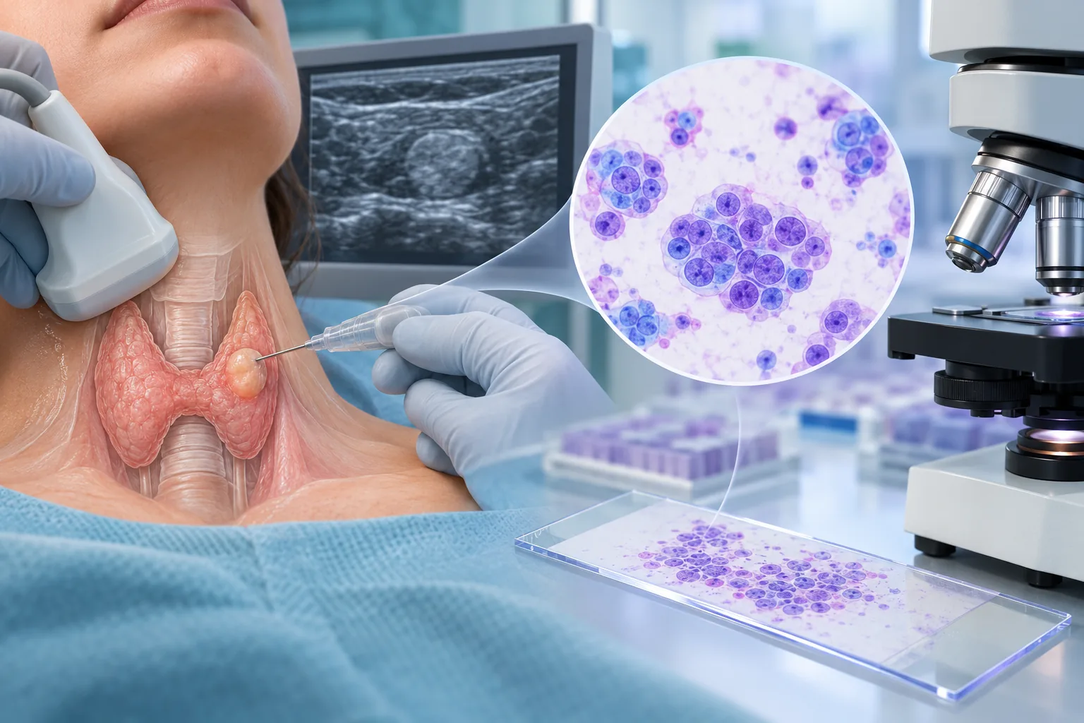 Six Bethesda thyroid cytology categories with Category II, benign, highlighted